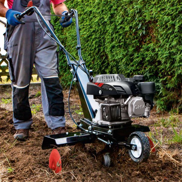Scheppach MTP560 Tiller Cultivator, 3.7hp Petrol Engine, 560mm Working Width, 260mm Hoeing Depth, 24 Blades Scheppach MTP560 Tiller Cultivator, 3.7hp Petrol Engine, 560mm Working Width, 260mm Hoeing Depth, 24 Blades